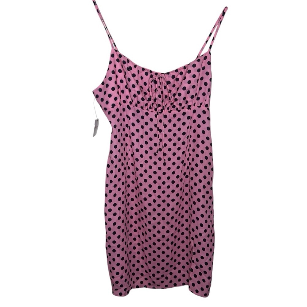 So Vain Pink Polka Dotted Mini Dress Spaghetti Straps and Slit Sizes 8 and10 NWT